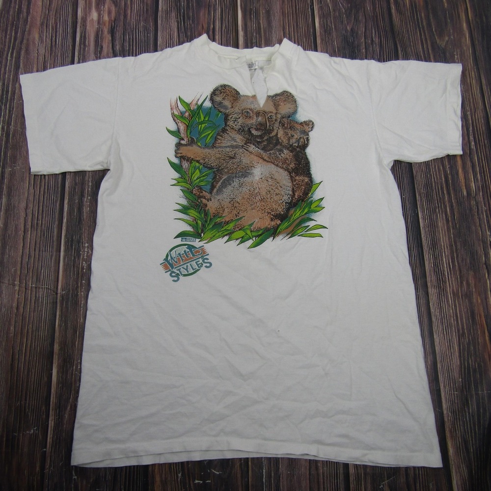 Vintage Bold Spirit Koala Graphic Shirt Mens Large White Single Stitch Tee